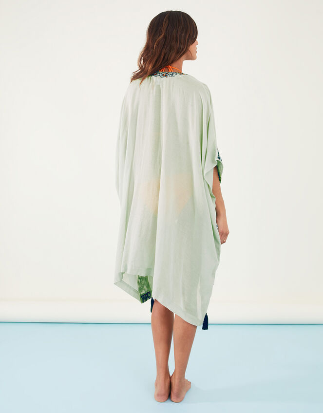 Shell Embroidered Tassel Trim Kimono, Green (MINT), large