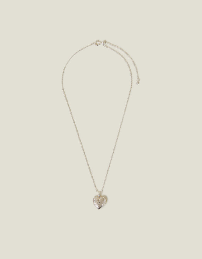 Sterling Silver-Plated Filigree Heart Pendant Necklace, , large