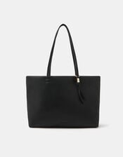 Charm Faux Leather Tote Bag, Black (BLACK), large