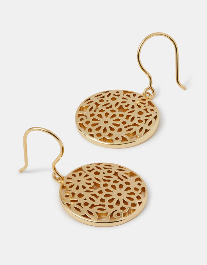 14ct Gold-Plated Round Filigree Drop Earrings, , large