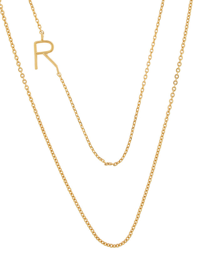 Gold-Plated Double Chain Initial Necklace - R, , large