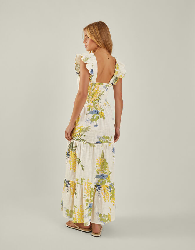 Floral Frill Strap Smocked Maxi Dress, Ivory (IVORY), large