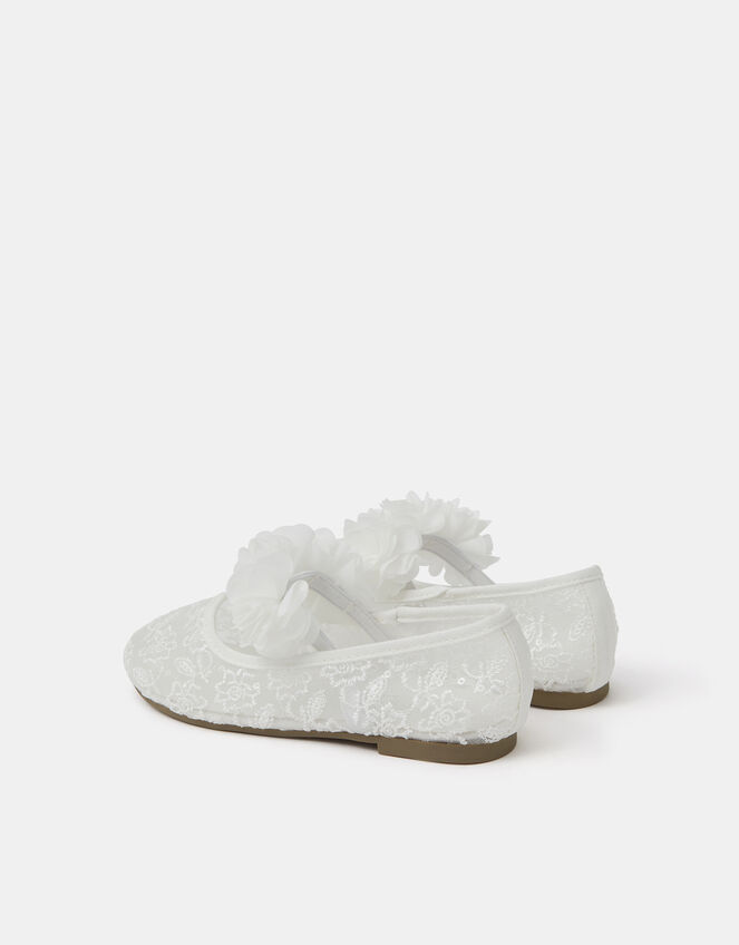Girls Mesh Lace Flower Strap Ballet Flats, Ivory (IVORY), large