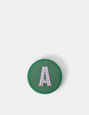 Initial Embroidered Compact Mirror, Green (GREEN), large