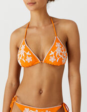 Embroidered Triangle Bikini Top, Orange (ORANGE), large