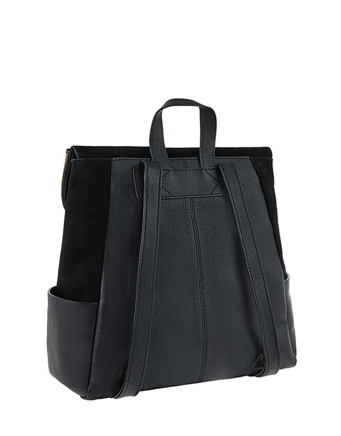 Isabel Zip Flap Leather Backpack, Black (BLACK), large