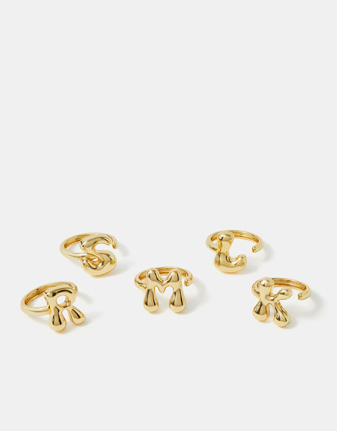 14ct Gold-Plated Bubble Initial Ring, Gold (GOLD), large
