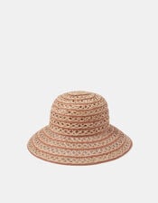 Woven Stripe Straw Bucket Hat, , large