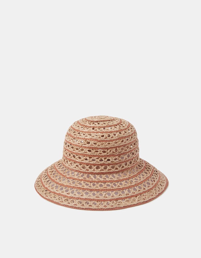 Woven Stripe Straw Bucket Hat, , large