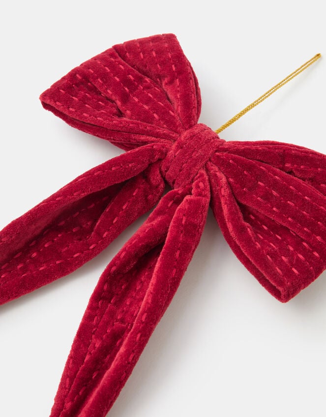 Large Embroidered Velvet Bow Christmas Tree Decoration, , large
