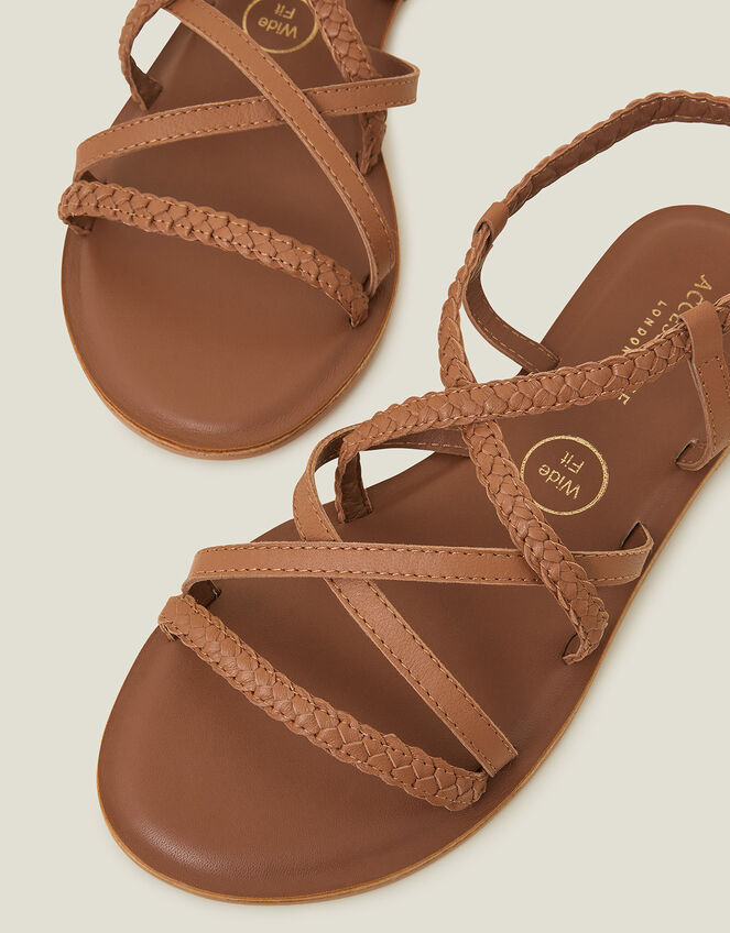 Strappy Wide Fit Leather Sandals, Tan (TAN), large