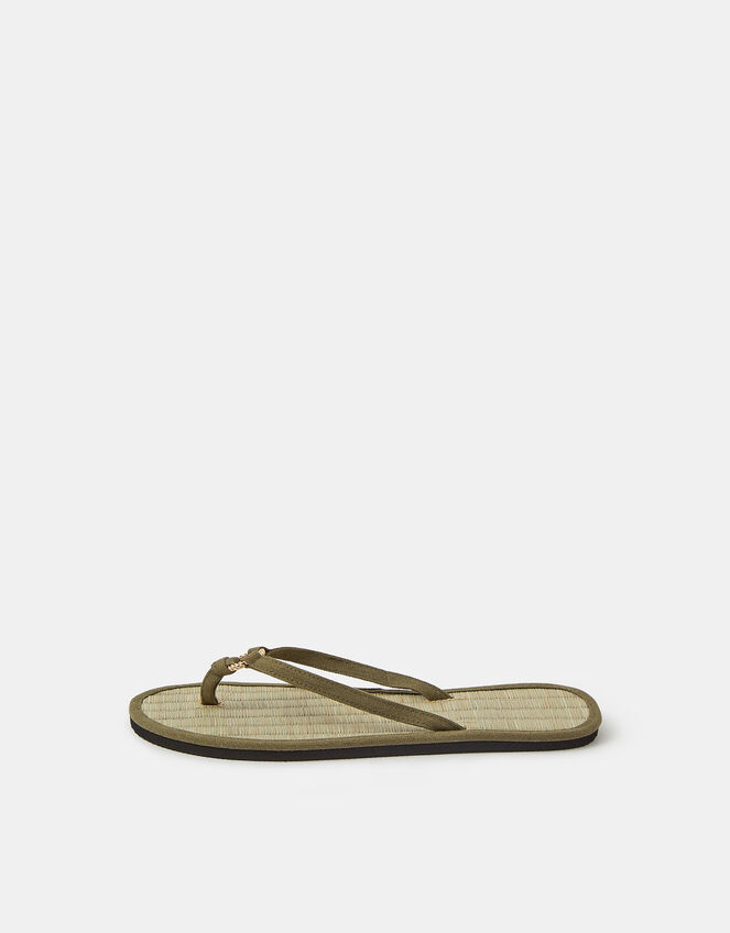 Ring Detail Seagrass Flip Flops, Green (KHAKI), large