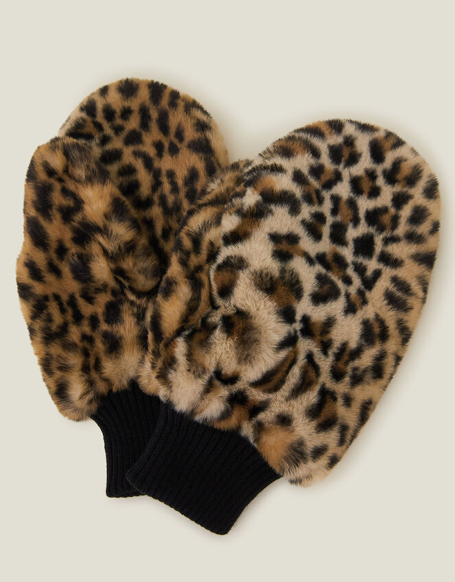 Soft Faux Fur Mittens, Leopard (LEOPARD), large
