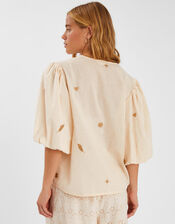 Puff Sleeve Embroidered Top, Natural (NATURAL), large