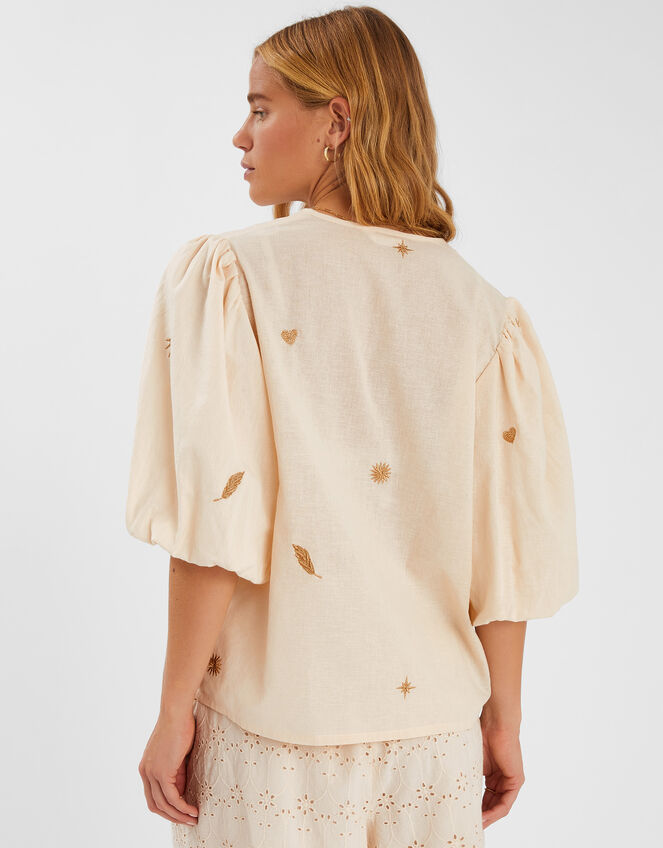 Puff Sleeve Embroidered Top, Natural (NATURAL), large