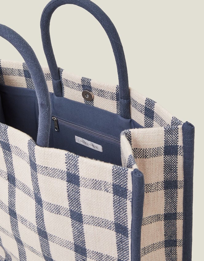 Woven Check Print Shopper Bag, , large