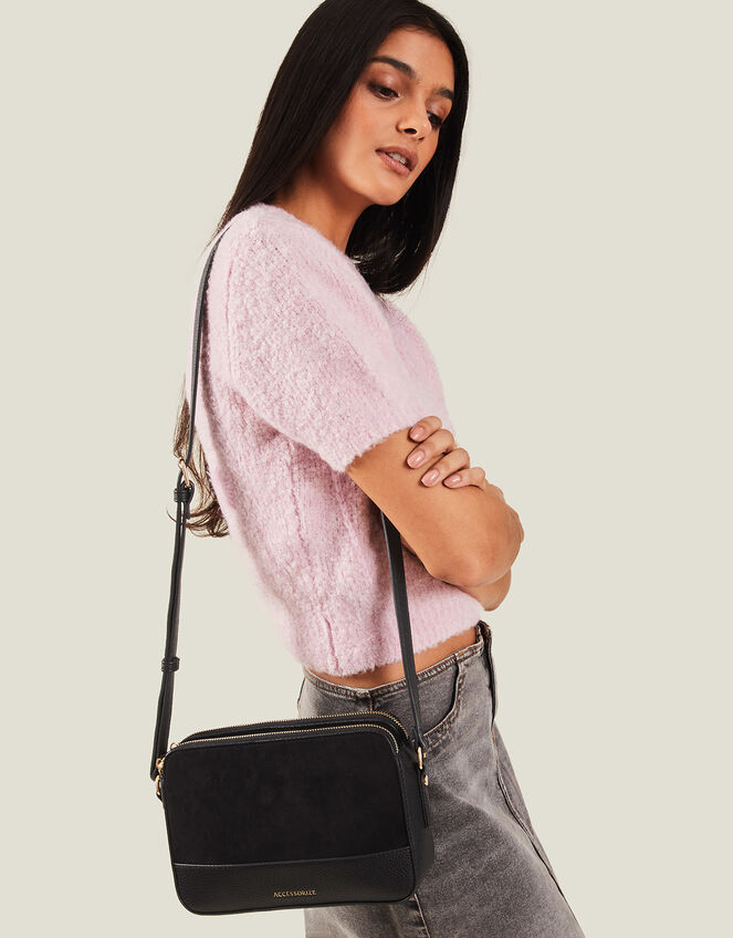 Suedette Classic Crossbody Bag, Black (BLACK), large