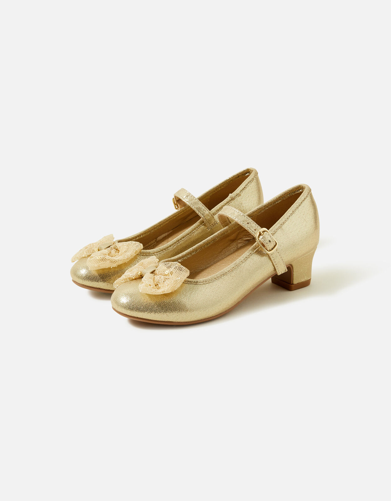 Girls Mesh Bow Flamenco Heels Gold