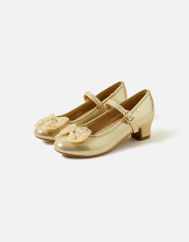 Girls Mesh Bow Flamenco Heels, Gold (GOLD), large