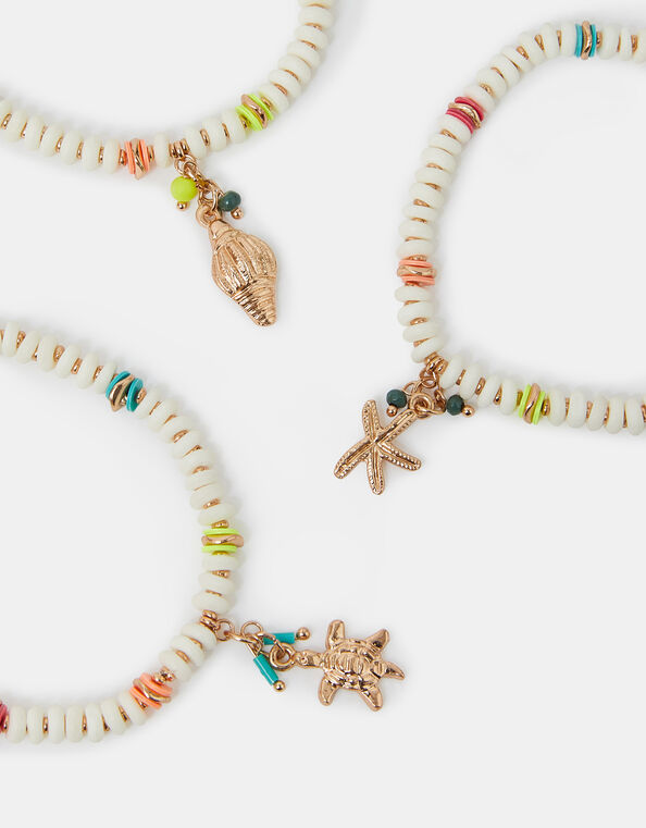 3-Pack Beaded Beach Charm Stretch Bracelets, , large