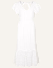 Flutter Sleeve Tie Back Midi Dress, White (WHITE), large