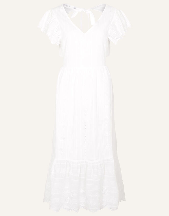Flutter Sleeve Tie Back Midi Dress, White (WHITE), large