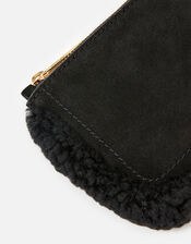 Shearling Leather Pouch, Black (BLACK), large