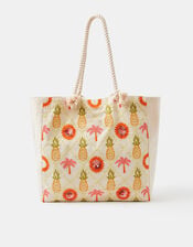 Pineapple Embroidered Beach Bag, , large