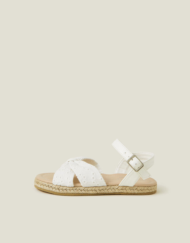Girls Broderie Strap Jute Sandals, White (WHITE), large