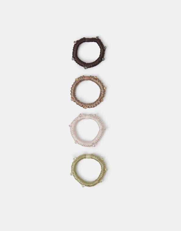 4-Pack Beaded Satin Hair Bands, , large