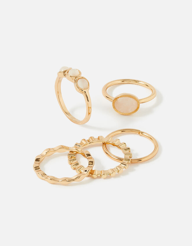 Pearl Stones Stacking Ring Set, Pink (PINK), large