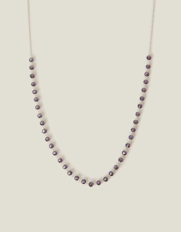 Sterling Silver-Plated Glass Bead Necklace, , large