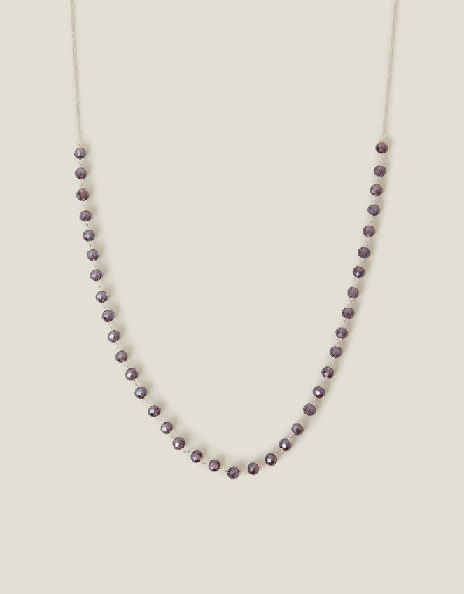 Sterling Silver-Plated Glass Bead Necklace, , large