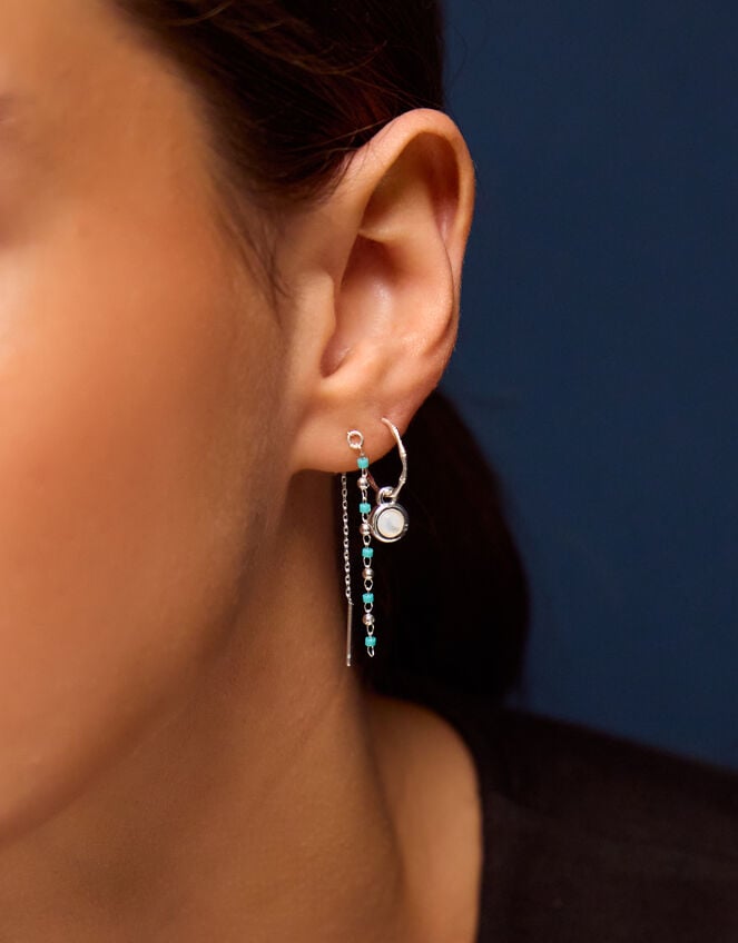 5-Pack Sterling Silver-Plated Blue Stone Stud & Hoop Earrings, , large