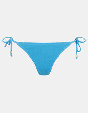 Crinkle Textured Tie Side Bikini Bottoms, Blue (BLUE), large
