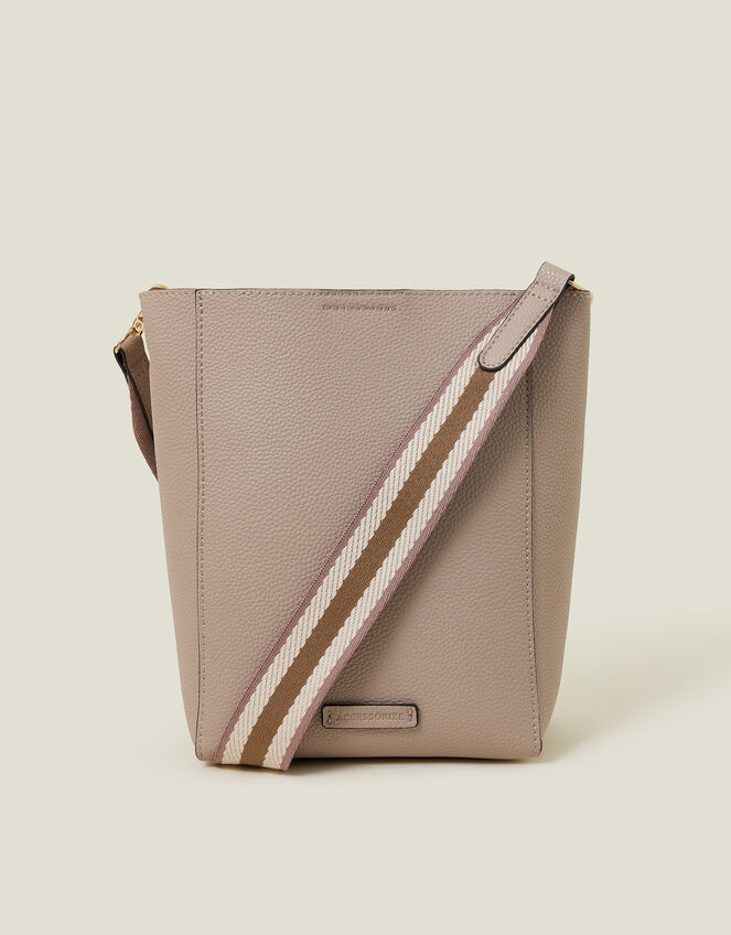 Faux Leather Bucket Bag, Nude (NUDE), large