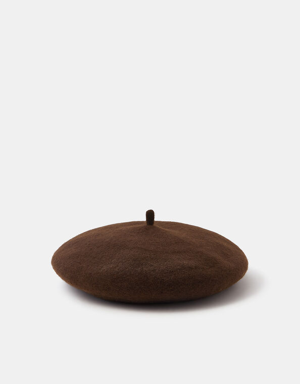 Plain Wool Beret, Brown (CHOCOLATE), large