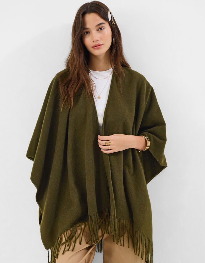 Fringe Knit Poncho, , large