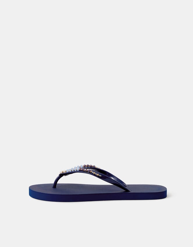 Beaded Flip Flops, Blue (NAVY), large