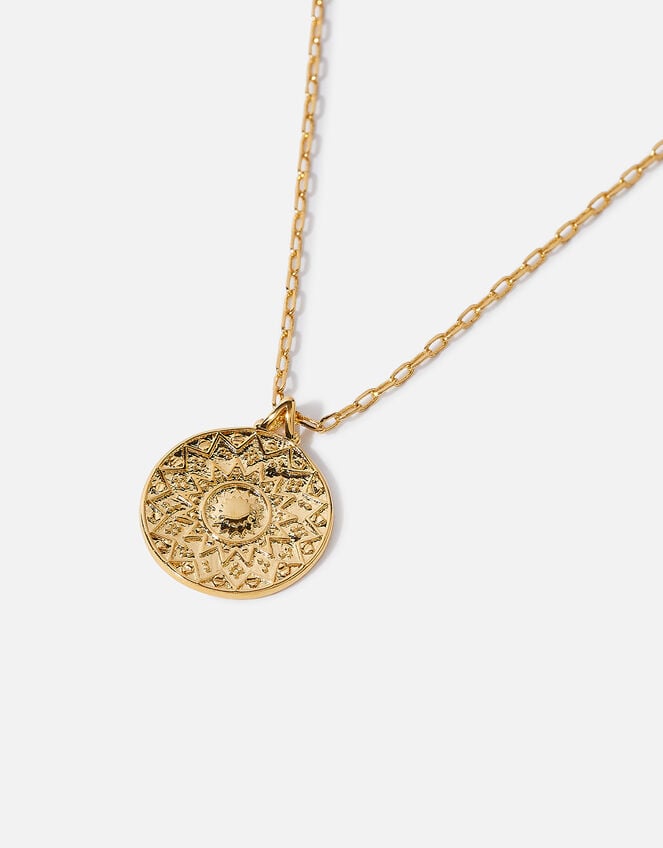 Gold-Plated Aztec Coin Pendant Necklace, , large