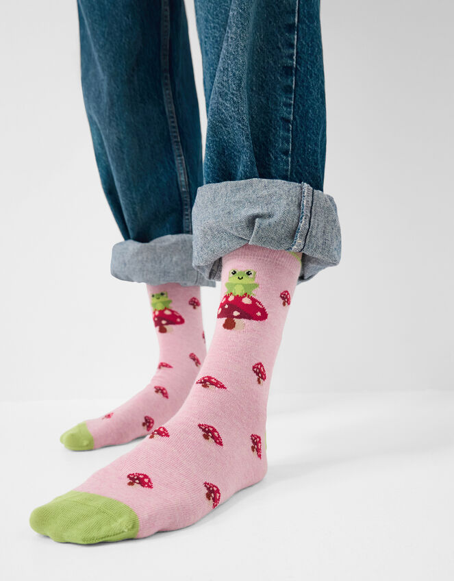 Frog Toadstool Print Socks , , large