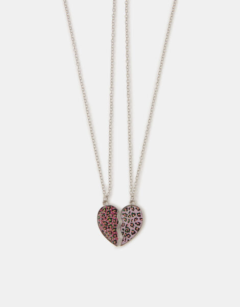 2-Pack Girls Leopard Print Heart Friendship Necklaces, , large