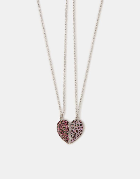 2-Pack Girls Leopard Print Heart Friendship Necklaces, , large