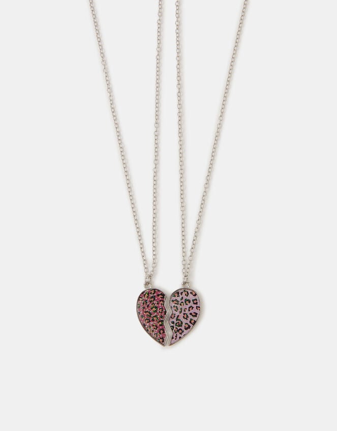 2-Pack Girls Leopard Print Heart Friendship Necklaces, , large