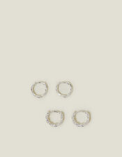 2-Pack Sterling Silver-Plated Twist Huggie Hoop Earrings, , large