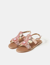 Girls Beaded Metallic Sandals, Pink (PINK), large