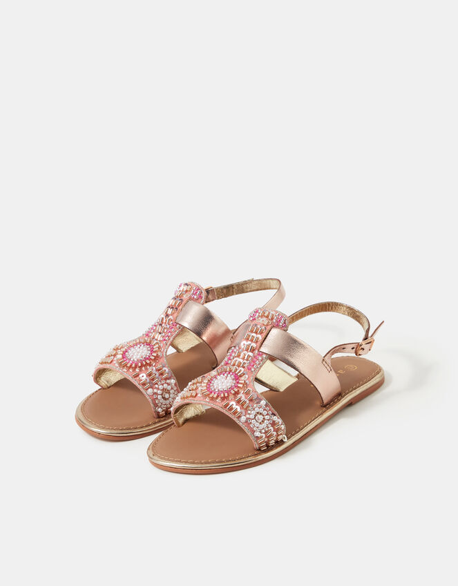 Girls Beaded Metallic Sandals, Pink (PINK), large