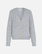 Heart Button Short Cardigan, Grey (GREY), large