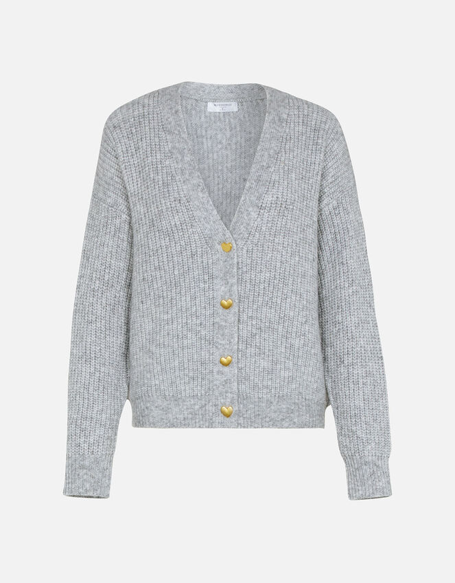 Heart Button Short Cardigan, Grey (GREY), large