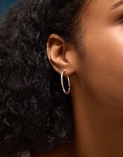 Sterling Silver-Plated Molten Hoop Earrings, , large